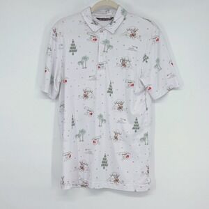 Travis Mathew Mens S White Christmas Golf Polo Santa Palm Tree Tropical Shirt